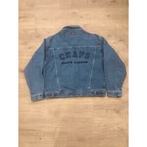Vtg Chaps Ralph Lauren Embroidered Logo Denim Jacket Trucker Men Size L 90s